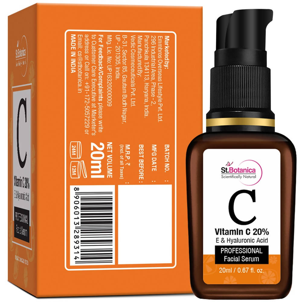 St.Botanica Vitamin C 20% E & Hyaluronic Acid Professional Facial Serum | Grocsy