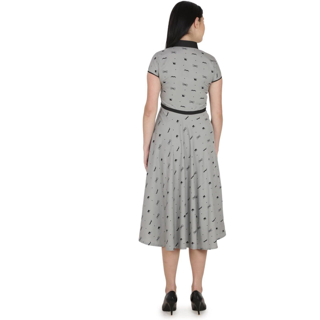 Kanoor Women's Grey Frock Style Collar Neck Kurti | Grocsy