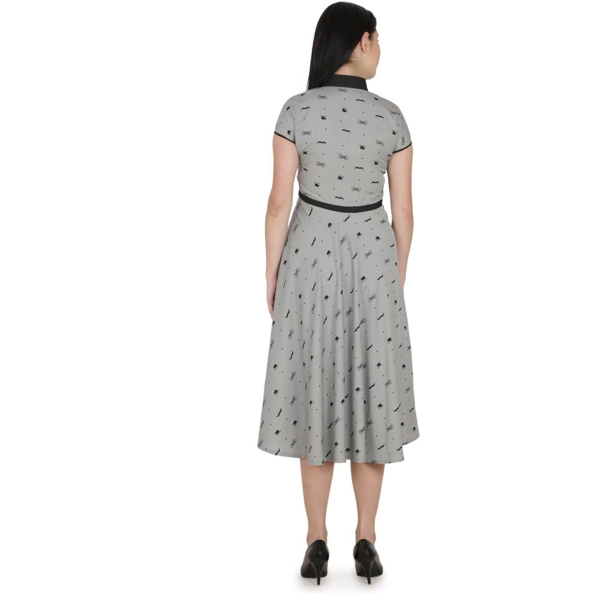 Kanoor Women's Grey Frock Style Collar Neck Kurti | Grocsy