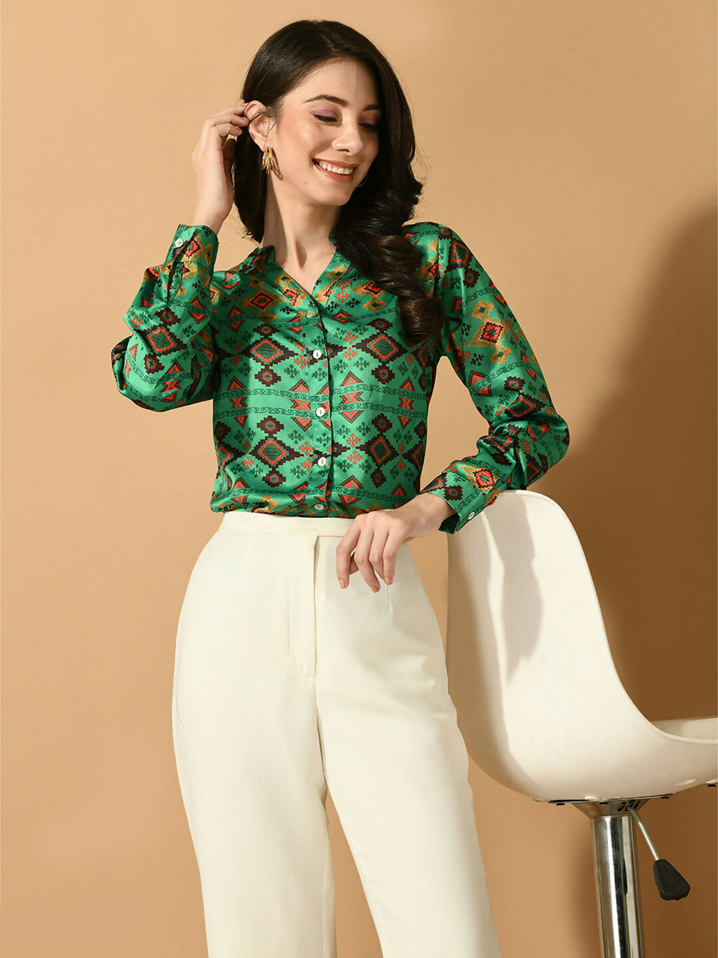 Myshka Women's Multi Satin Printed Smart Shirt | Grocsy