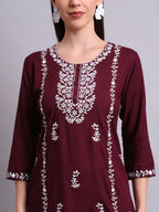 Joban Fashion Purple Cotton & Embroidery Work Kurta With Trousers Set | Grocsy