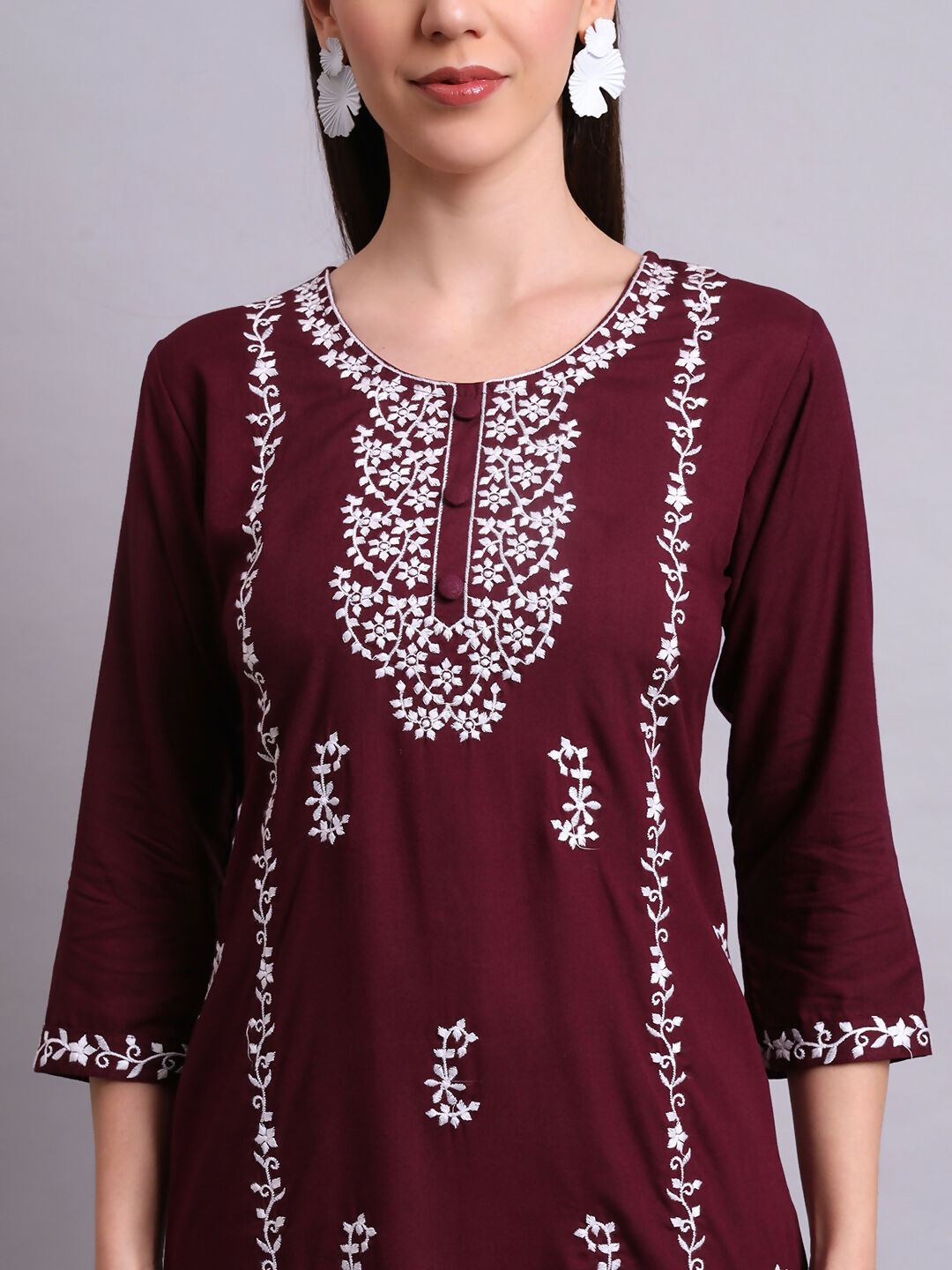 Joban Fashion Purple Cotton & Embroidery Work Kurta With Trousers Set | Grocsy
