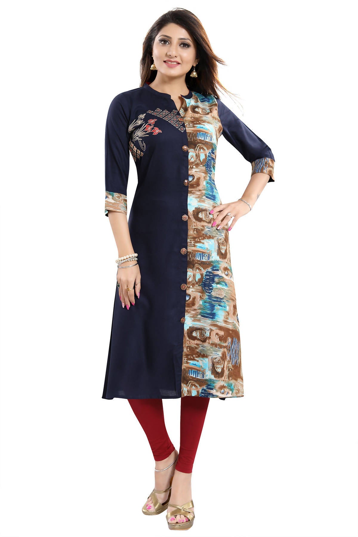 Snehal Creations Designer Rayon Long Kurti With Embroidery | Grocsy