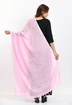 Mominos Fashion Moeza Women's Linen Cotton Silver Border Baby Pink Dupatta | Grocsy