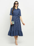 Rudra Bazaar Blue A-Line Striped Kurta | Grocsy