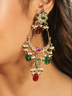 Nuyug 22K Gold Plated Crescent Kundan Drop Red Stone Chandbali Earrings | Grocsy