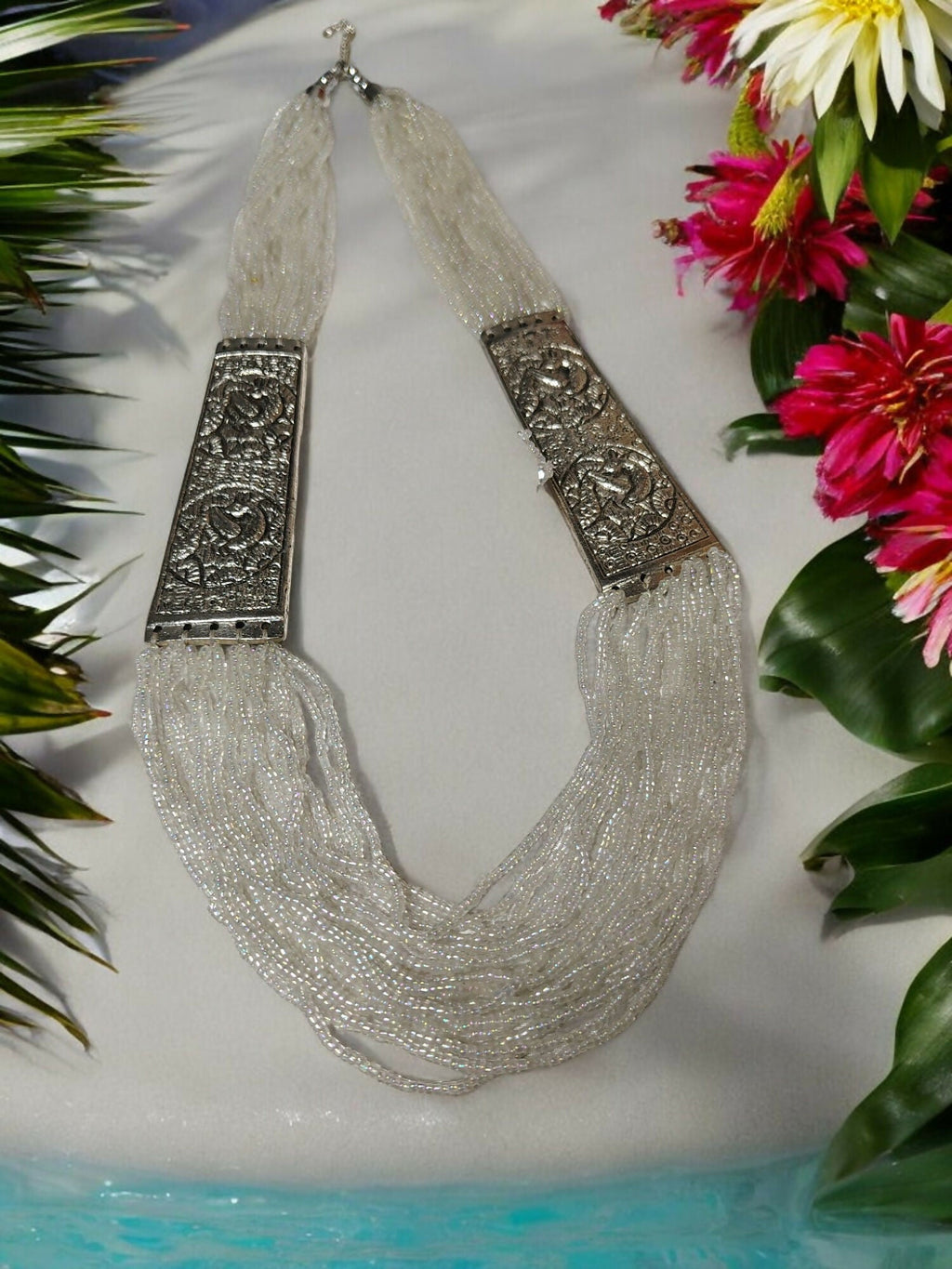 Inhanns Saree Shobha Statement Necklace - White Necklace | Grocsy