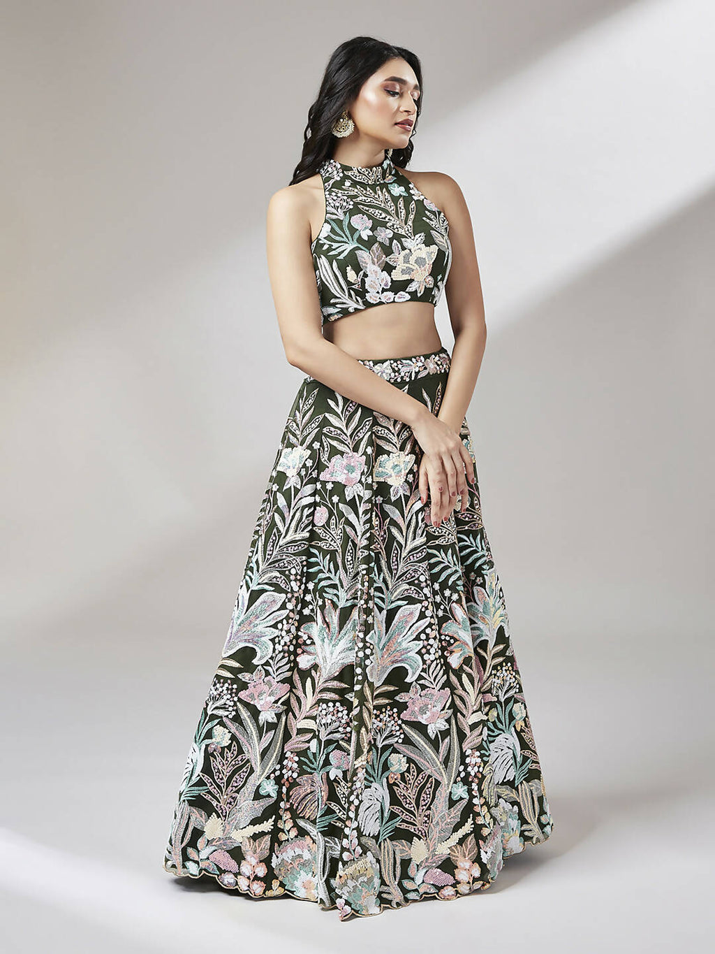 House of Panchhi Olive Net Sequinse Work Lehenga & Blouse with Dupatta | Grocsy