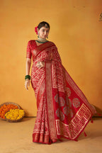 Joban Fashion Kashmiri Silk Zari Border Red Work Saree | Grocsy