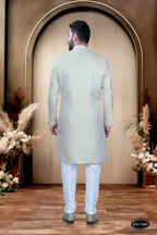 Joban Fashion Men's Yellow & White Cotton Silk Kurta with Pyjama | Grocsy