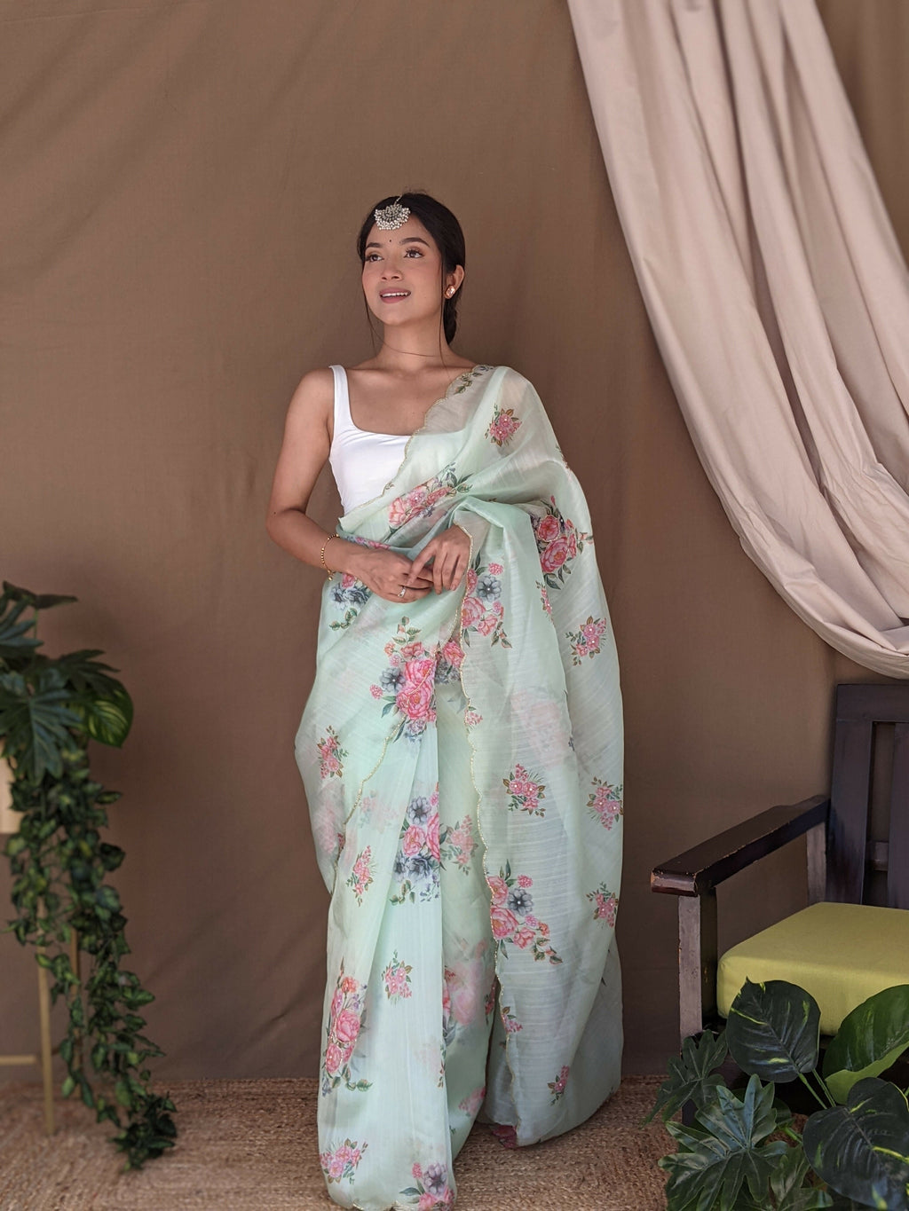 Vamsee Khadi Khatali Green Khadi Organza Saree | Grocsy