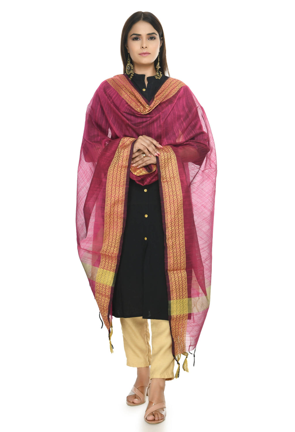 Mominos Fashion Moeza Handloom Cotton Pink Dupatta | Grocsy