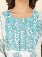 Aramya White Soft Cotton Block Print Anarkali Kurta Set for Women | Grocsy