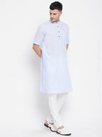 Even Apparels Blue Color Pure Cotton With Band Collar Men's H/S Kurta | Grocsy