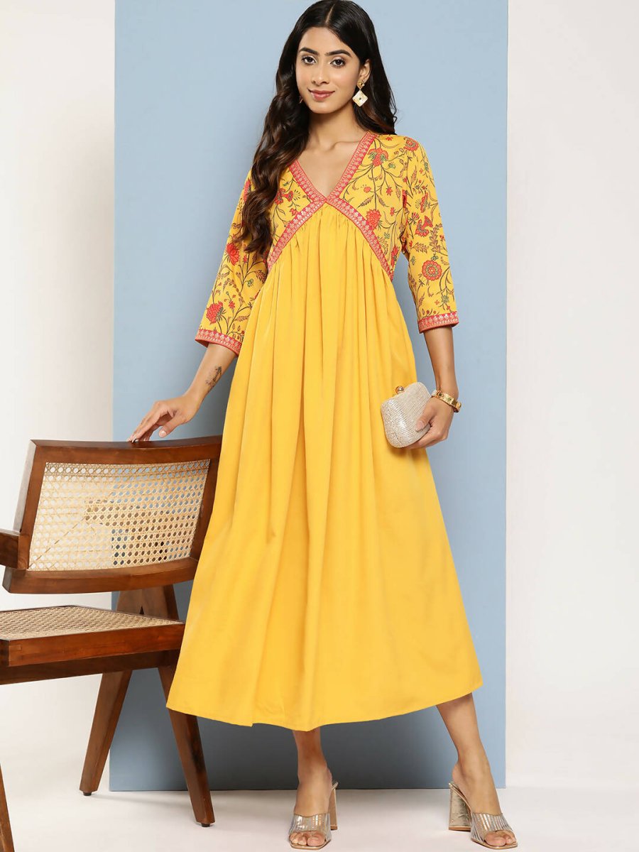 Ahalyaa Women's Traditional wear Ethnic Dress - Mustard | Grocsy
