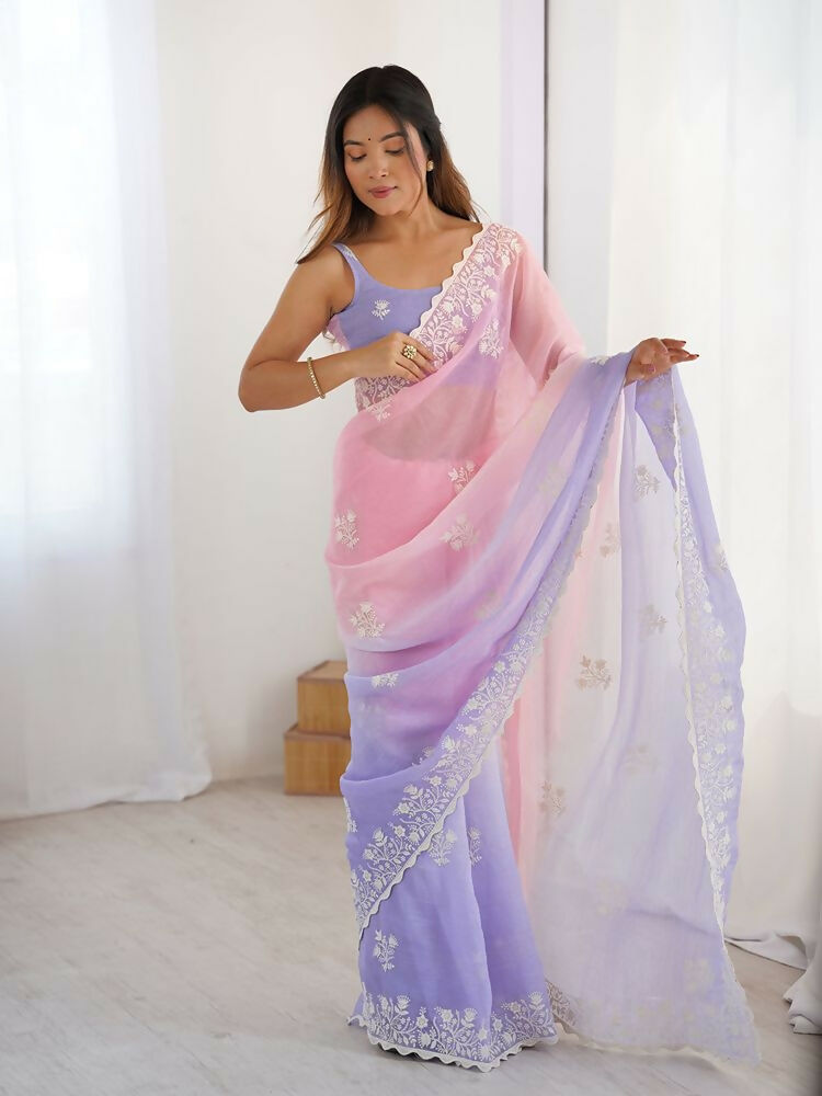 Light Pink Crunchy Silk Embroidery Work Party Wear Saree - Lakshita | Grocsy