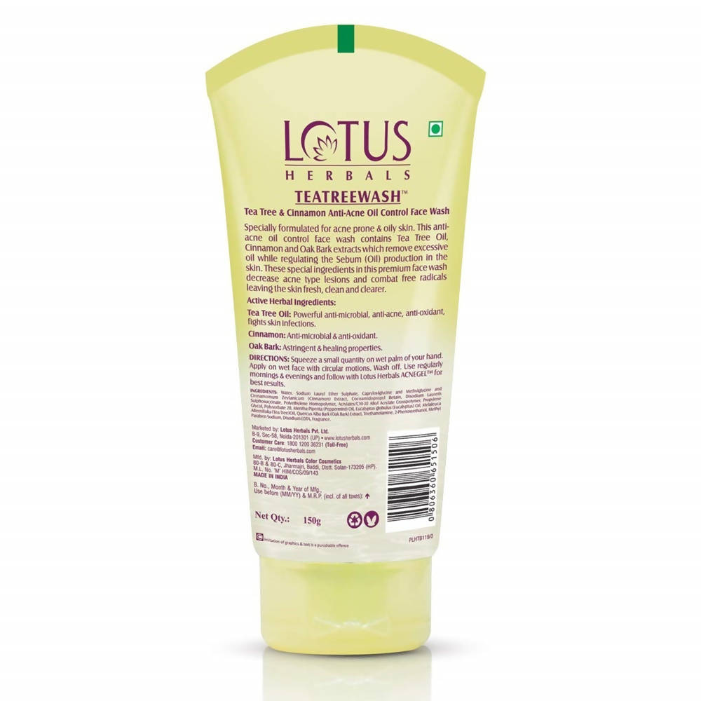 Lotus Herbals Teatreewash Tea Tree & Cinnamon Anti-Acne Oil Control Face wash | Grocsy