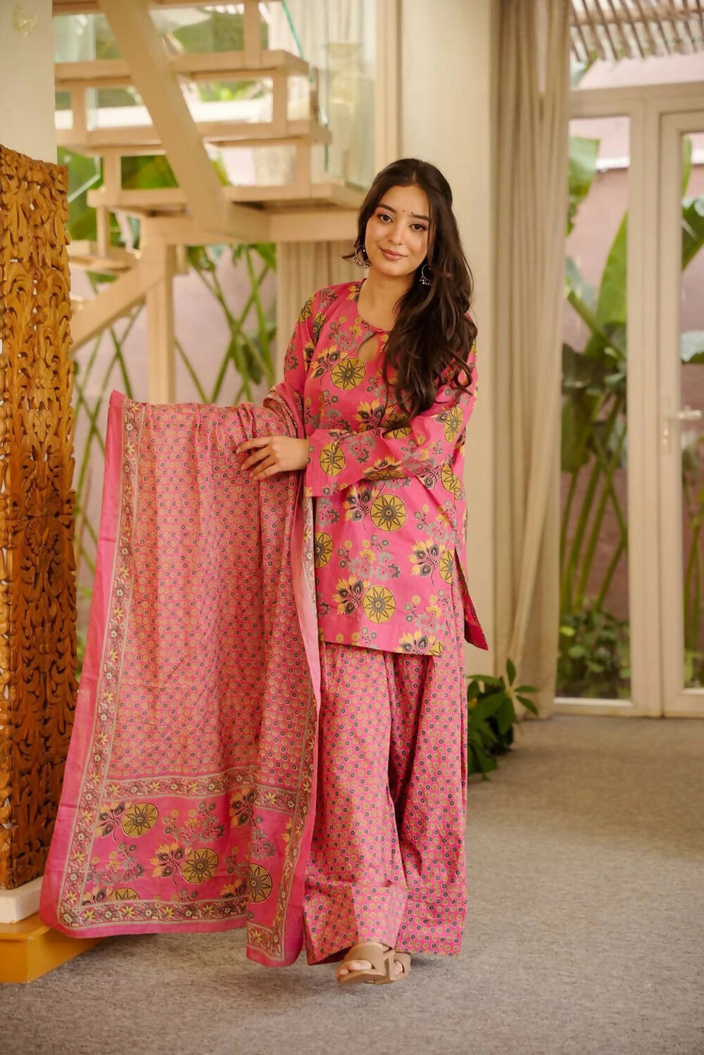 Aayaa Designer Cotton Silk Farshi Salwar Set - Pink | Grocsy