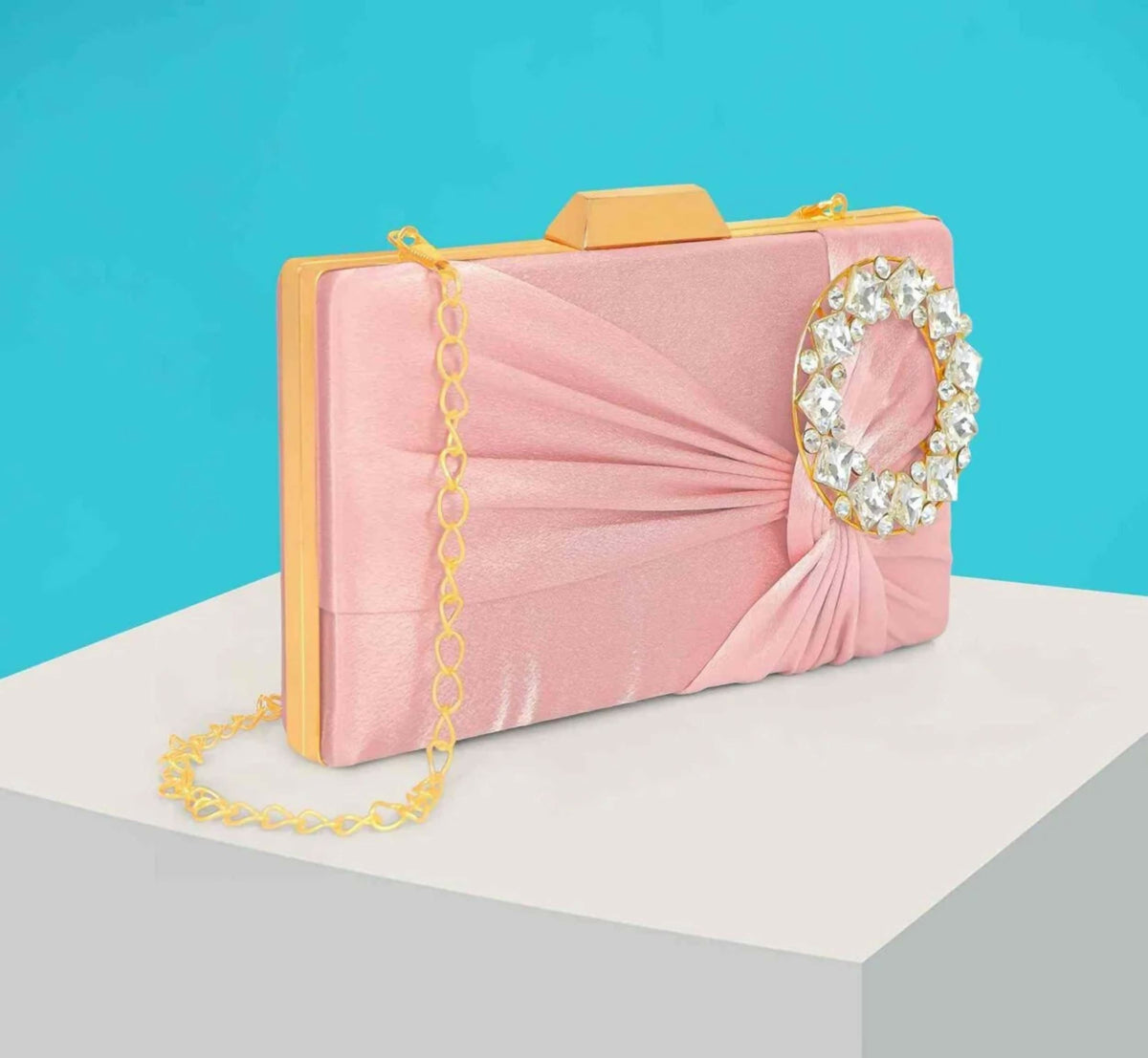 Joban Fashion Luxurious Satin Evening Clutch With Detachable Chain Strap - Pink | Grocsy