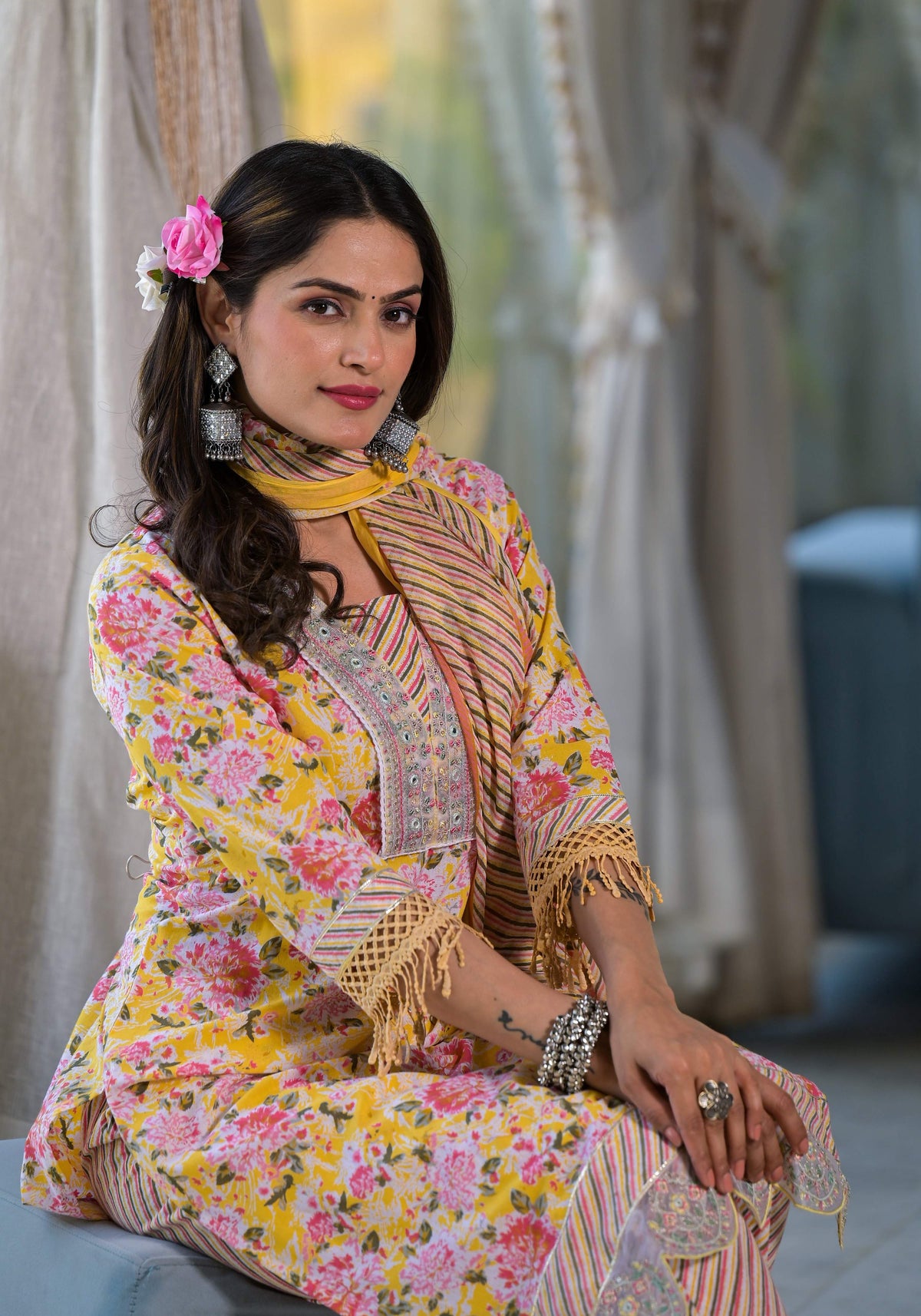 Floral Printed & Embroidered Kurta With Pant & Dupatta Luxury, Multicolor - Hiral Fashion | Grocsy
