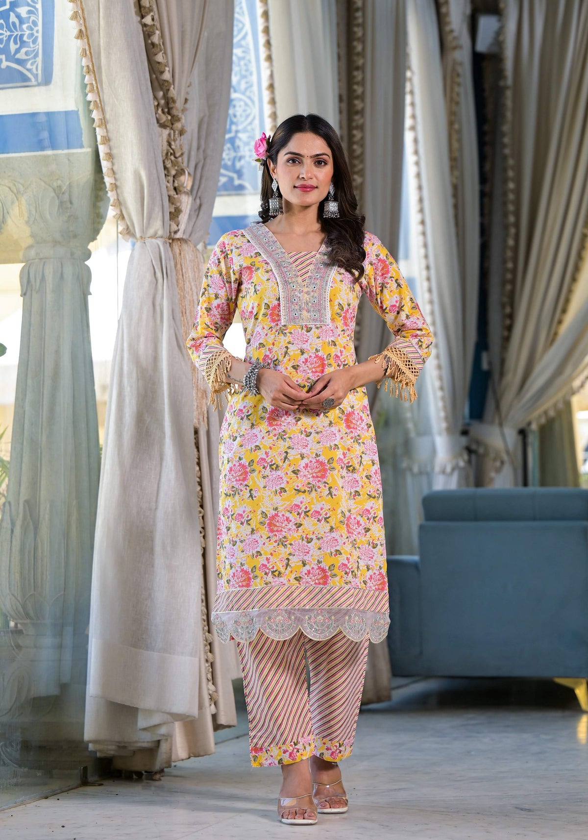 Floral Printed & Embroidered Kurta With Pant & Dupatta Luxury, Multicolor - Hiral Fashion | Grocsy
