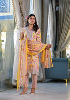Floral Printed & Embroidered Kurta With Pant & Dupatta Luxury, Multicolor - Hiral Fashion | Grocsy