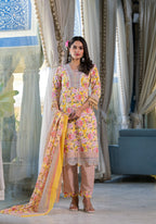 Floral Printed & Embroidered Kurta With Pant & Dupatta Luxury, Multicolor - Hiral Fashion | Grocsy