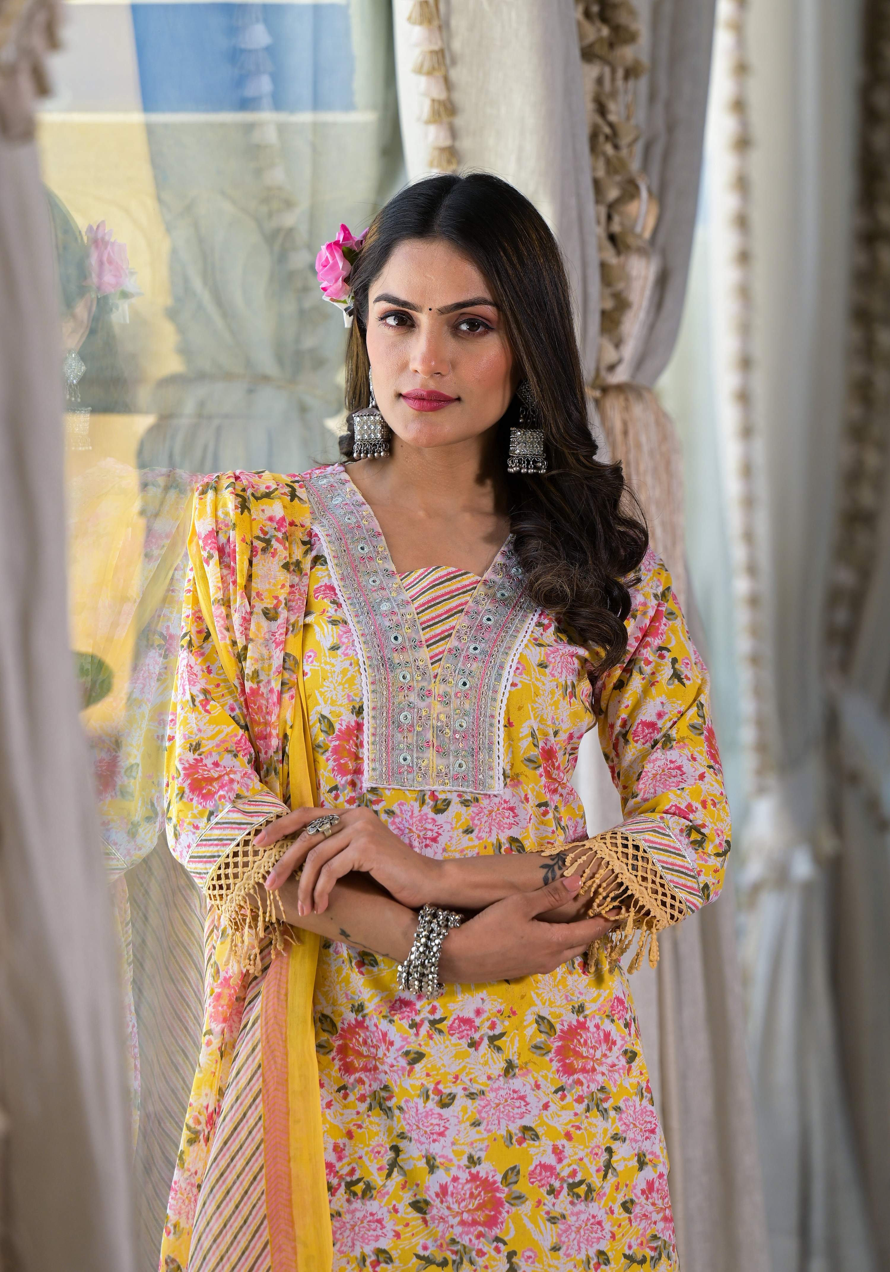 Floral Printed & Embroidered Kurta With Pant & Dupatta Luxury, Multicolor - Hiral Fashion | Grocsy