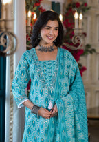 Lace Embroidered & Printed Kurta With Pant & Dupatta, Multicolor - Hiral Fashion | Grocsy