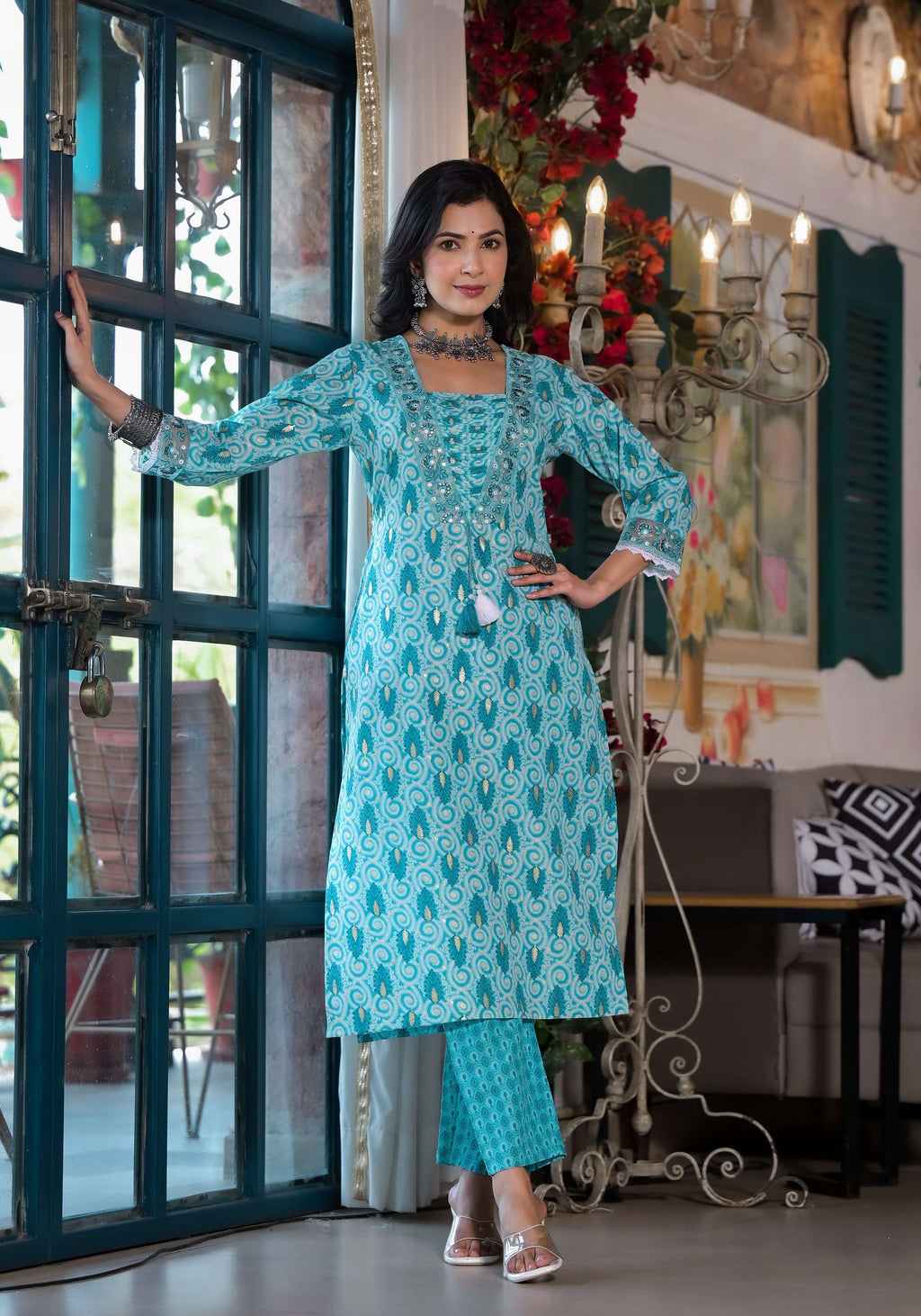 Lace Embroidered & Printed Kurta With Pant & Dupatta, Multicolor - Hiral Fashion | Grocsy