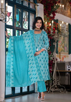 Lace Embroidered & Printed Kurta With Pant & Dupatta, Multicolor - Hiral Fashion | Grocsy