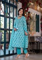 Lace Embroidered & Printed Kurta With Pant & Dupatta, Multicolor - Hiral Fashion | Grocsy