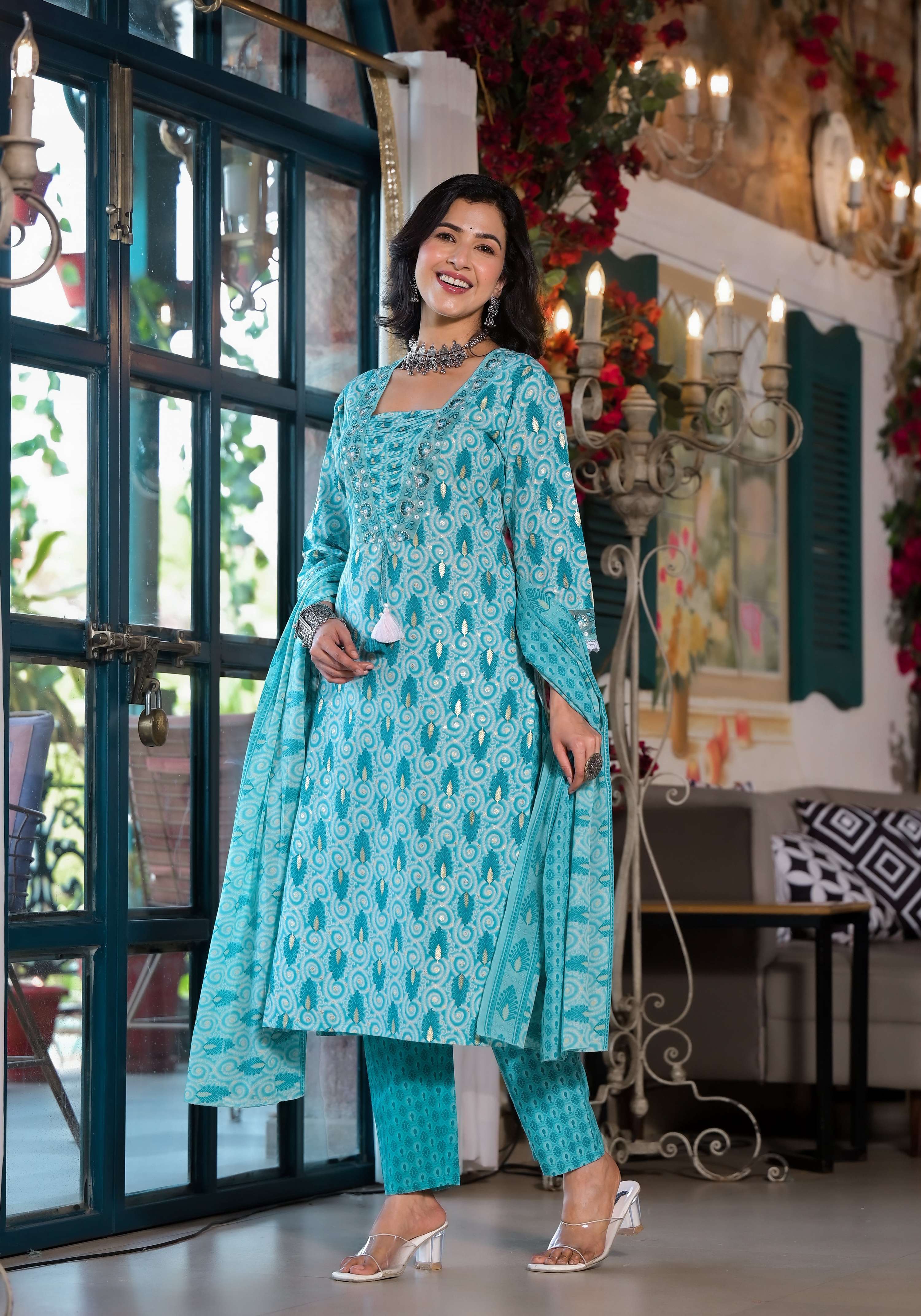 Lace Embroidered & Printed Kurta With Pant & Dupatta, Multicolor - Hiral Fashion | Grocsy