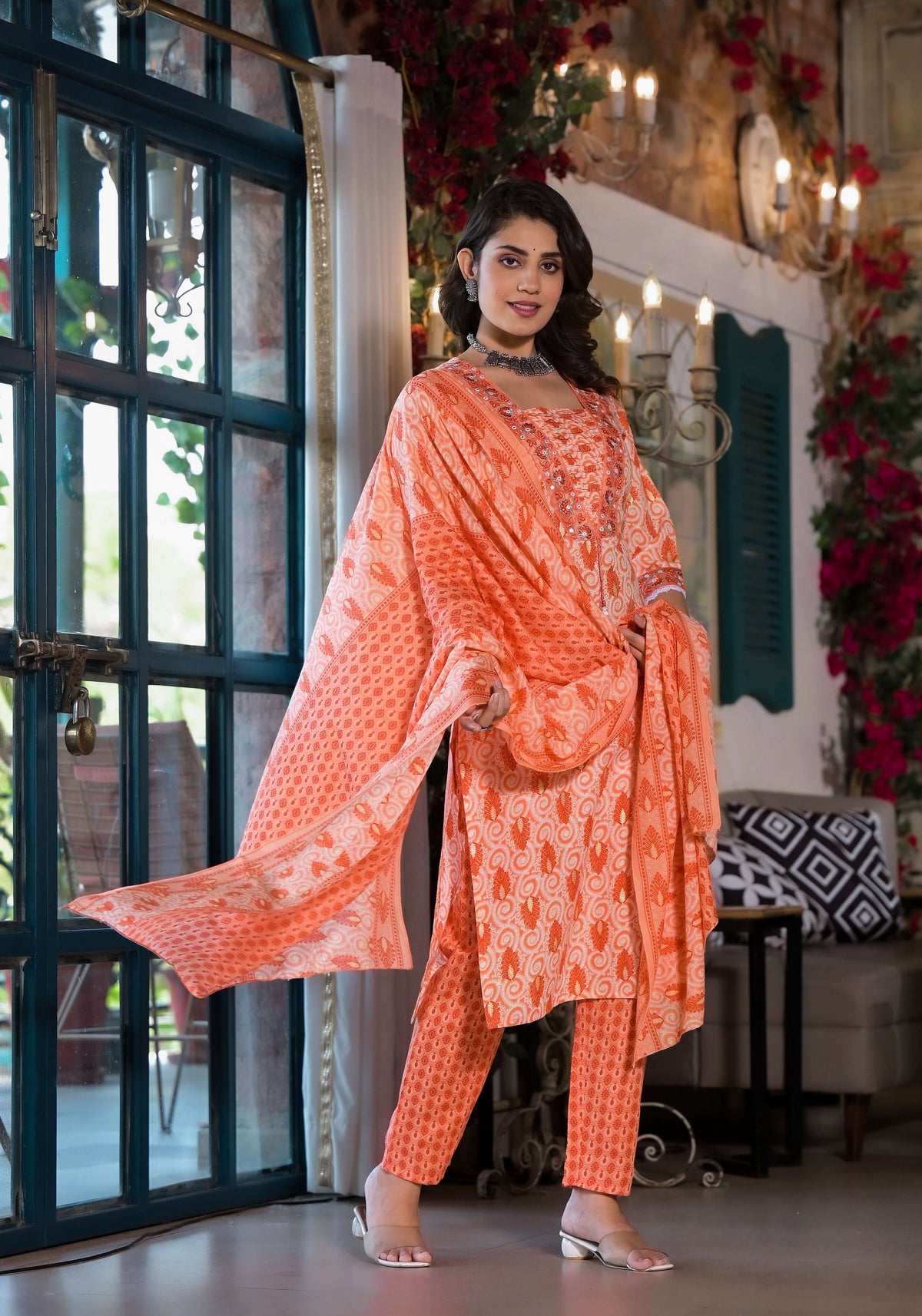 Lace Embroidered & Printed Kurta With Pant & Dupatta, Multicolor - Hiral Fashion | Grocsy