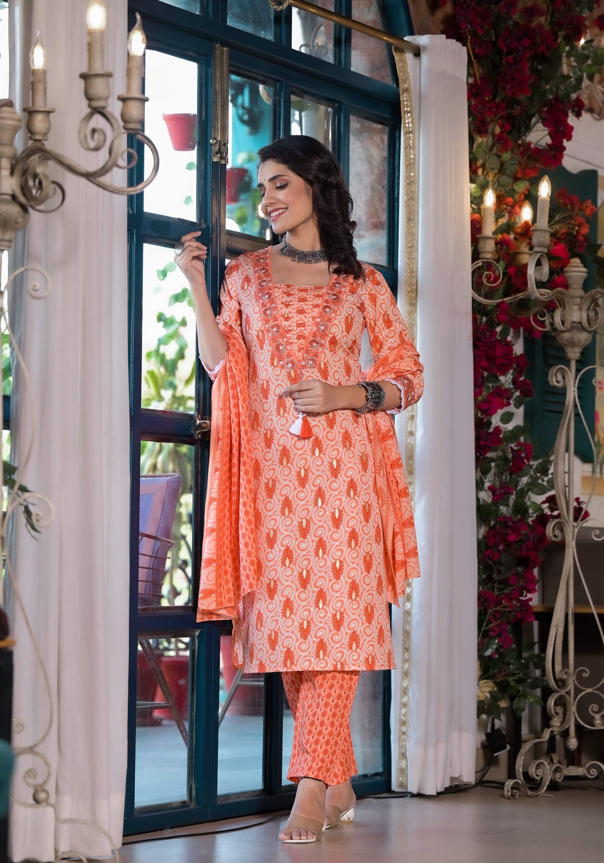 Lace Embroidered & Printed Kurta With Pant & Dupatta, Multicolor - Hiral Fashion | Grocsy