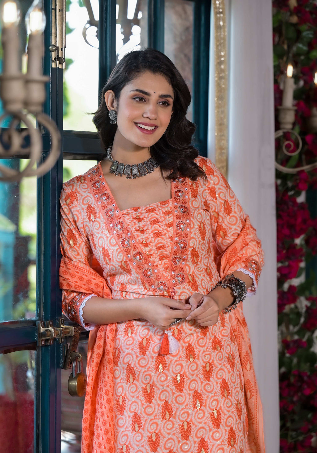 Lace Embroidered & Printed Kurta With Pant & Dupatta, Multicolor - Hiral Fashion | Grocsy