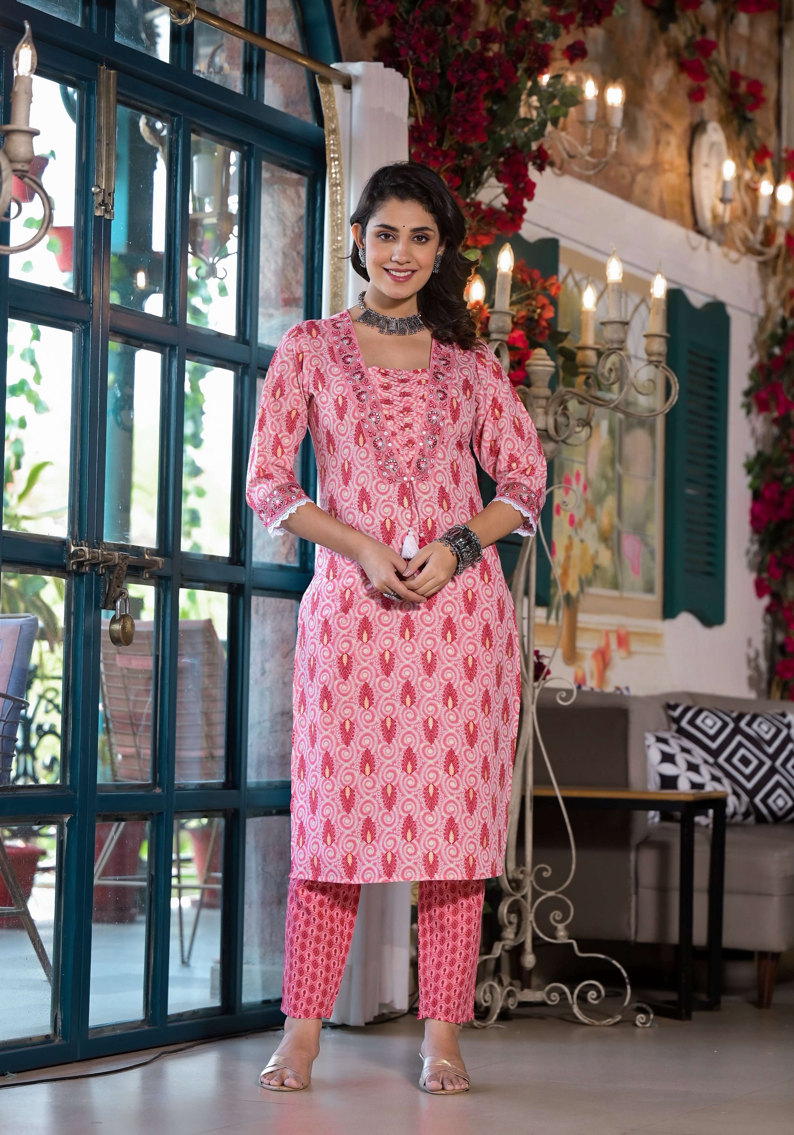 Lace Embroidered & Printed Kurta With Pant & Dupatta, Multicolor - Hiral Fashion | Grocsy