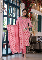 Lace Embroidered & Printed Kurta With Pant & Dupatta, Multicolor - Hiral Fashion | Grocsy