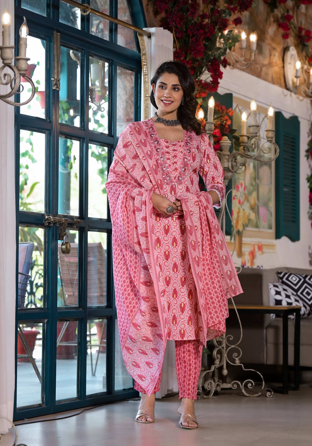 Lace Embroidered & Printed Kurta With Pant & Dupatta, Multicolor - Hiral Fashion | Grocsy