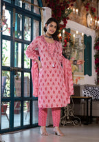 Lace Embroidered & Printed Kurta With Pant & Dupatta, Multicolor - Hiral Fashion | Grocsy