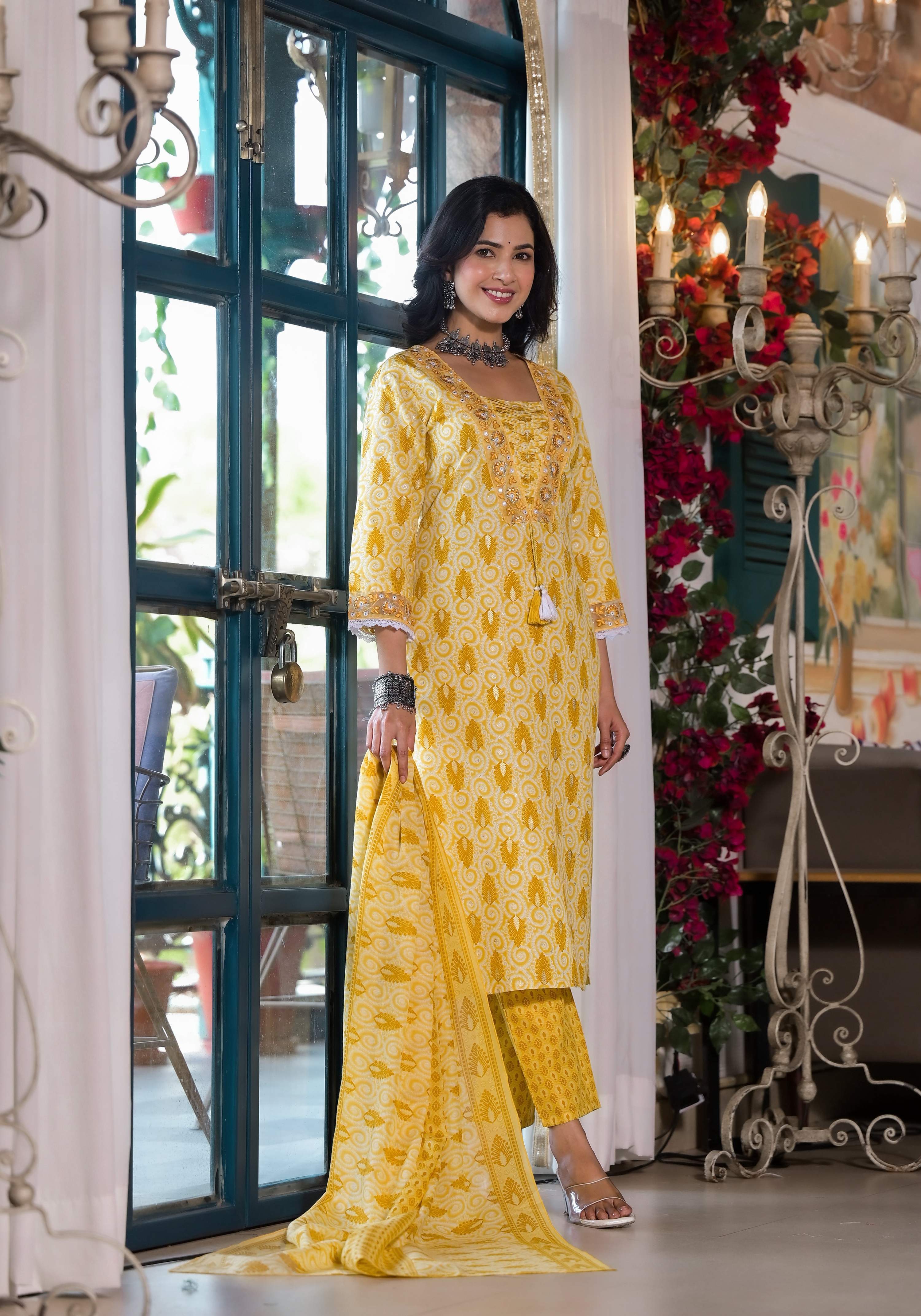 Lace Embroidered & Printed Kurta With Pant & Dupatta, Multicolor - Hiral Fashion | Grocsy