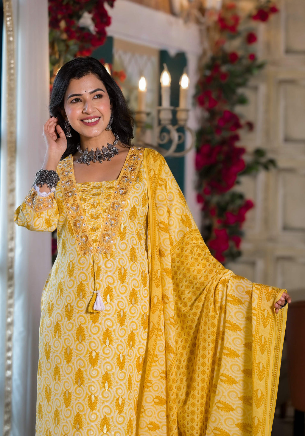 Lace Embroidered & Printed Kurta With Pant & Dupatta, Multicolor - Hiral Fashion | Grocsy