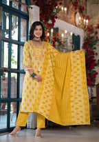 Lace Embroidered & Printed Kurta With Pant & Dupatta, Multicolor - Hiral Fashion | Grocsy