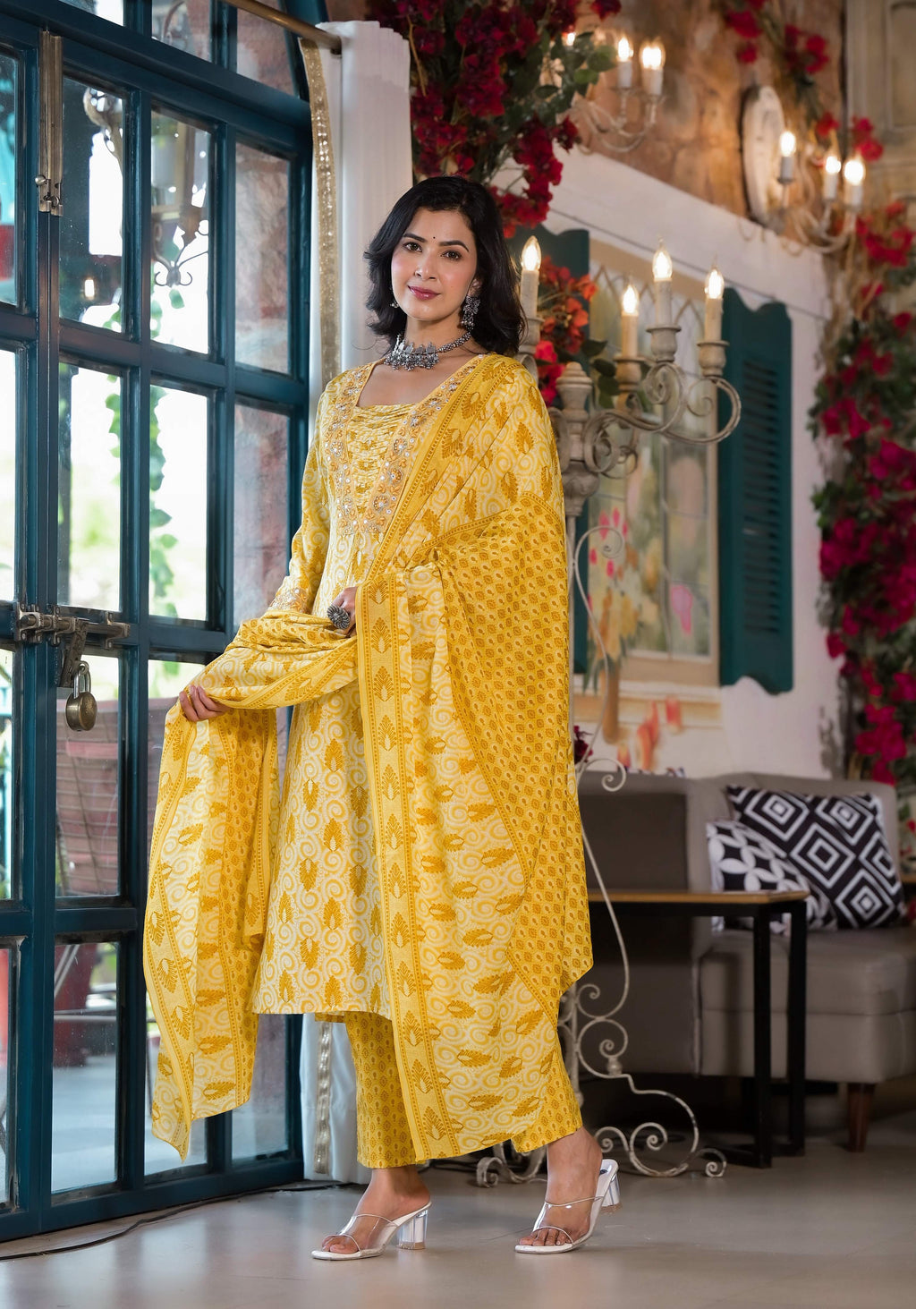 Lace Embroidered & Printed Kurta With Pant & Dupatta, Multicolor - Hiral Fashion | Grocsy