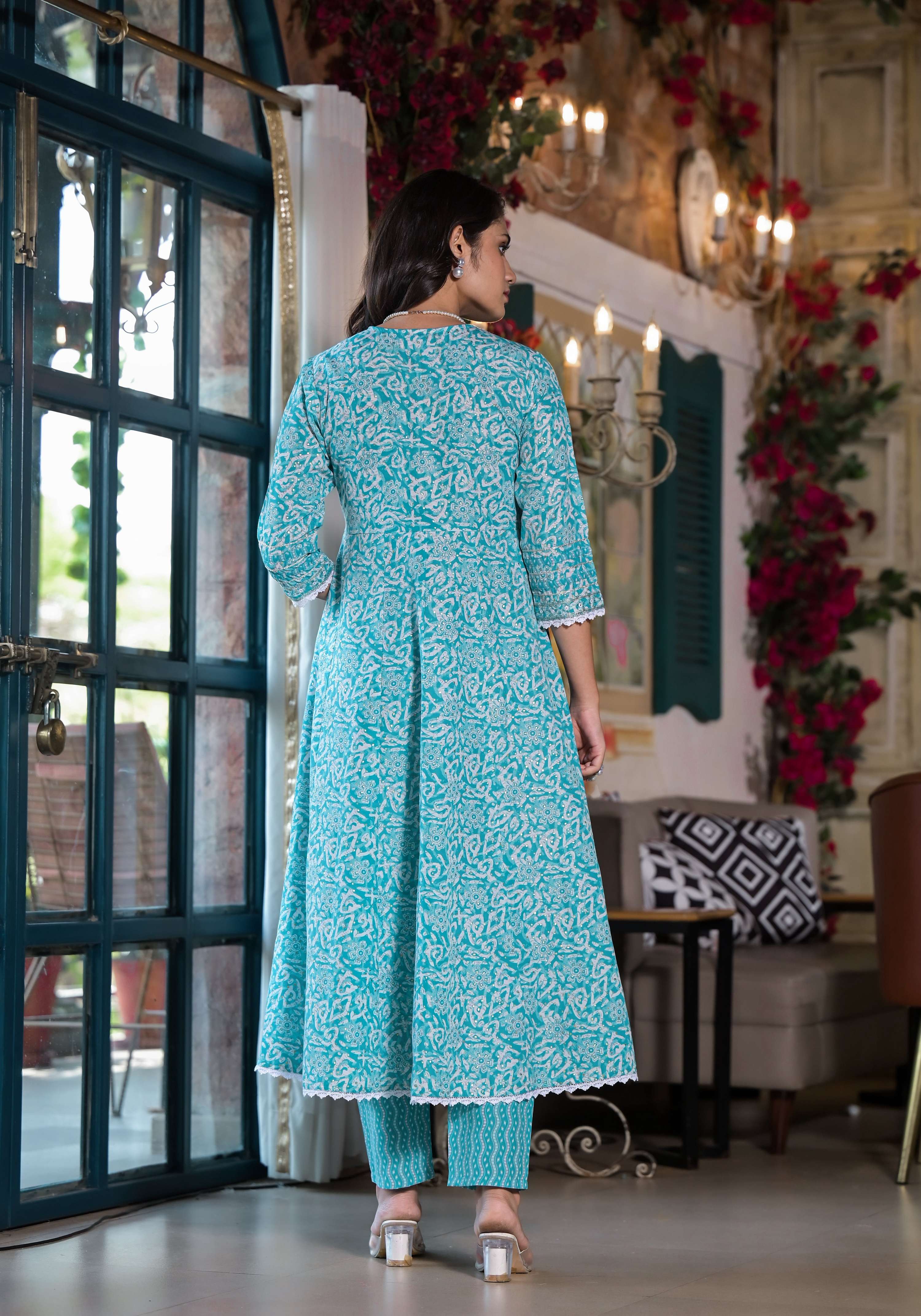 Embroidered & Printed Angrakha Style Kurta With Pant & Dupatta, Blue - Hiral Fashion | Grocsy
