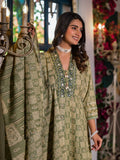Embroidered & Printed Flared Kurta With Pant & Dupatta, Green - Hiral Fashion | Grocsy