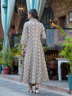 Embroidered & Printed Flared Kurta With Pant & Dupatta, Grey - Hiral Fashion | Grocsy