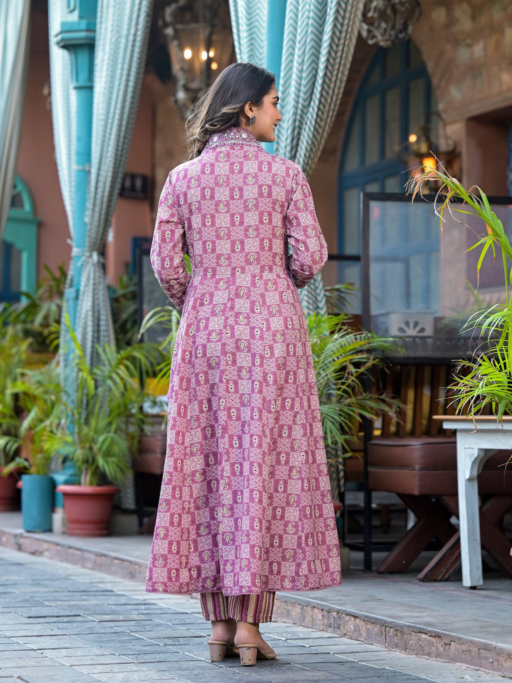 Embroidered & Printed Flared Kurta With Pant & Dupatta, Pink - Hiral Fashion | Grocsy