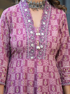 Embroidered & Printed Flared Kurta With Pant & Dupatta, Pink - Hiral Fashion | Grocsy