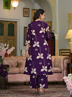 Floral Printed & Neckline Embroidered Kurta With Palazzo, Violet - Hiral Fashion | Grocsy